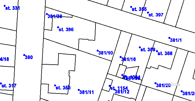 Parcela st. 381/10 v KÚ Smiřice, Katastrální mapa