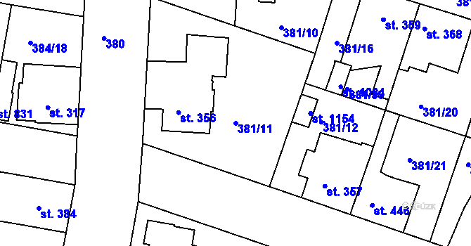 Parcela st. 381/11 v KÚ Smiřice, Katastrální mapa