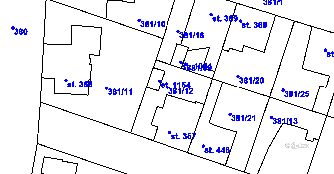 Parcela st. 381/12 v KÚ Smiřice, Katastrální mapa