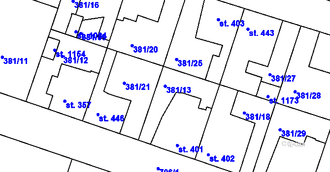 Parcela st. 381/13 v KÚ Smiřice, Katastrální mapa