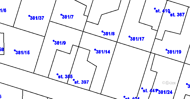 Parcela st. 381/14 v KÚ Smiřice, Katastrální mapa