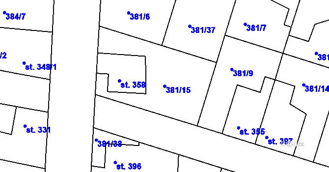 Parcela st. 381/15 v KÚ Smiřice, Katastrální mapa