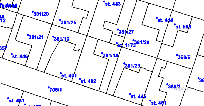 Parcela st. 381/18 v KÚ Smiřice, Katastrální mapa