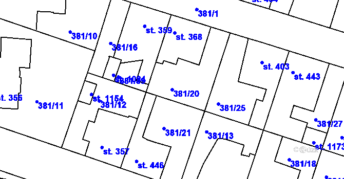 Parcela st. 381/20 v KÚ Smiřice, Katastrální mapa