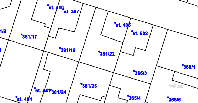Parcela st. 381/22 v KÚ Smiřice, Katastrální mapa