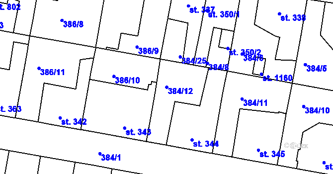 Parcela st. 384/12 v KÚ Smiřice, Katastrální mapa