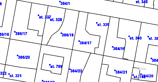Parcela st. 384/17 v KÚ Smiřice, Katastrální mapa