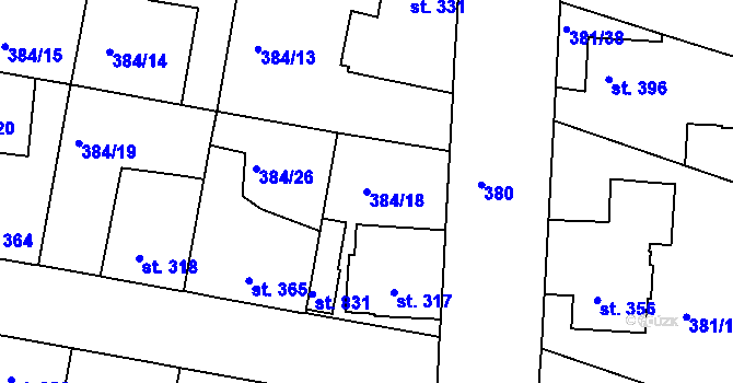 Parcela st. 384/18 v KÚ Smiřice, Katastrální mapa