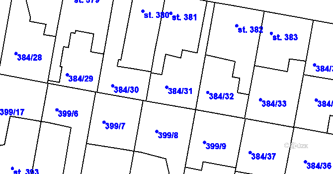Parcela st. 384/31 v KÚ Smiřice, Katastrální mapa