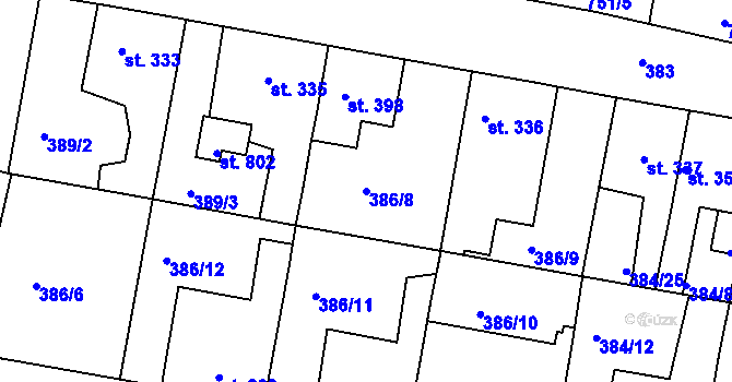 Parcela st. 386/8 v KÚ Smiřice, Katastrální mapa