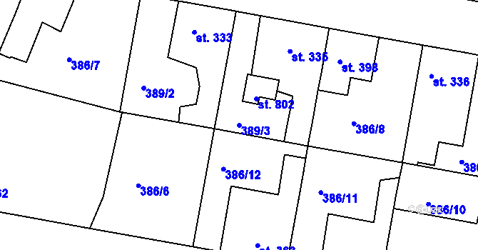 Parcela st. 389/3 v KÚ Smiřice, Katastrální mapa