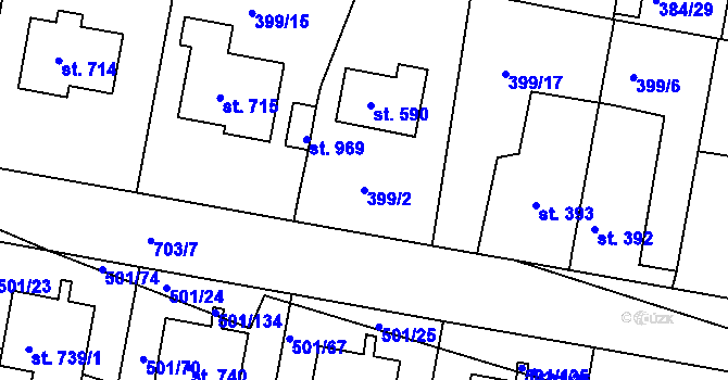 Parcela st. 399/2 v KÚ Smiřice, Katastrální mapa