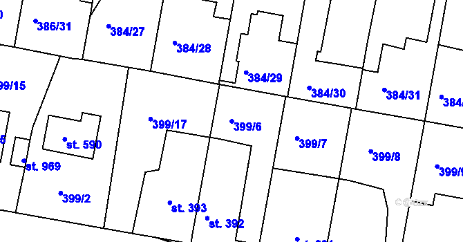 Parcela st. 399/6 v KÚ Smiřice, Katastrální mapa