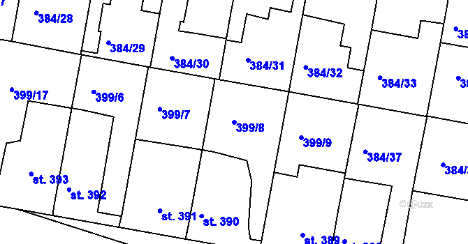 Parcela st. 399/8 v KÚ Smiřice, Katastrální mapa