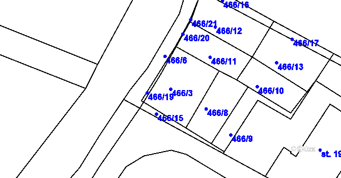 Parcela st. 466/3 v KÚ Smiřice, Katastrální mapa
