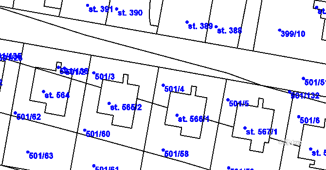 Parcela st. 501/4 v KÚ Smiřice, Katastrální mapa