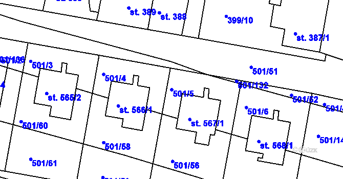 Parcela st. 501/5 v KÚ Smiřice, Katastrální mapa