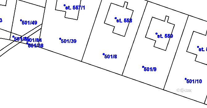 Parcela st. 501/8 v KÚ Smiřice, Katastrální mapa