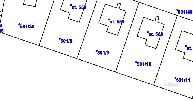 Parcela st. 501/9 v KÚ Smiřice, Katastrální mapa