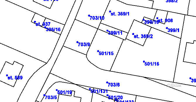Parcela st. 501/15 v KÚ Smiřice, Katastrální mapa