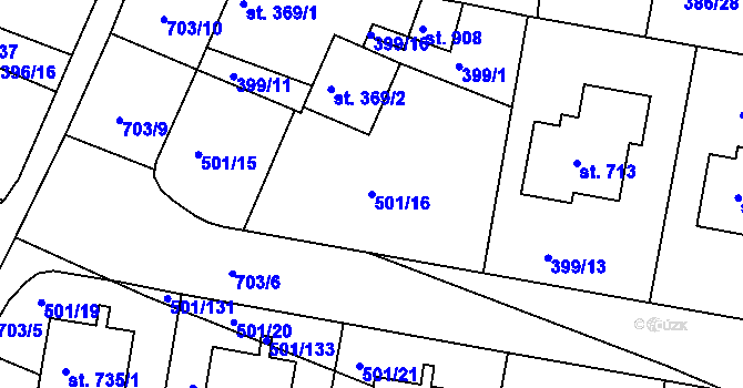 Parcela st. 501/16 v KÚ Smiřice, Katastrální mapa
