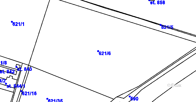 Parcela st. 621/6 v KÚ Smiřice, Katastrální mapa