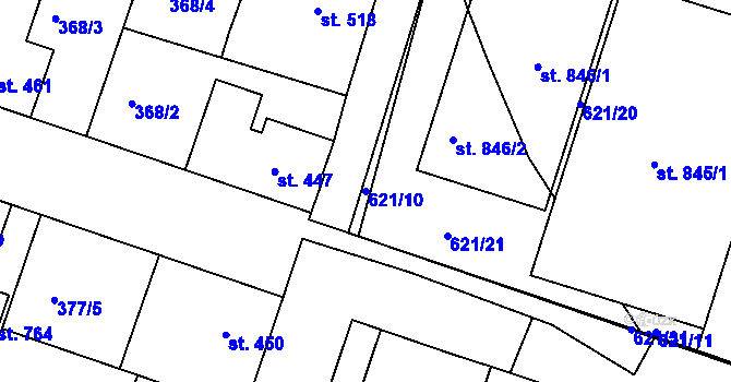 Parcela st. 621/10 v KÚ Smiřice, Katastrální mapa