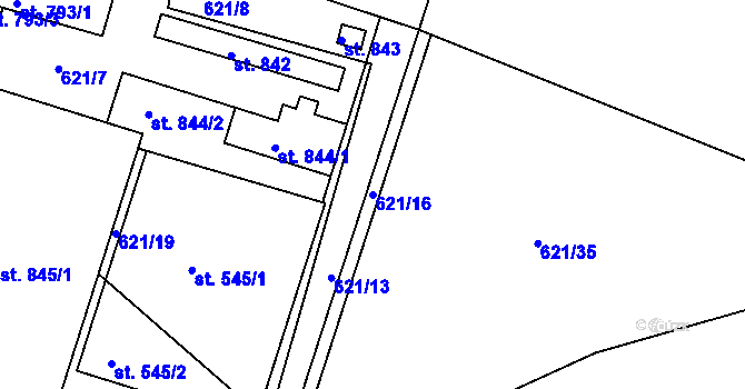 Parcela st. 621/16 v KÚ Smiřice, Katastrální mapa