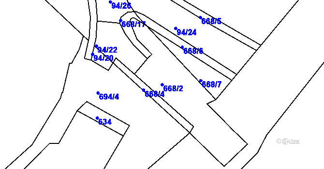 Parcela st. 668/2 v KÚ Smiřice, Katastrální mapa