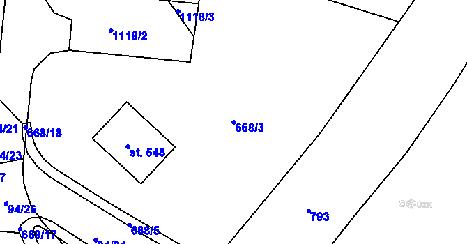 Parcela st. 668/3 v KÚ Smiřice, Katastrální mapa