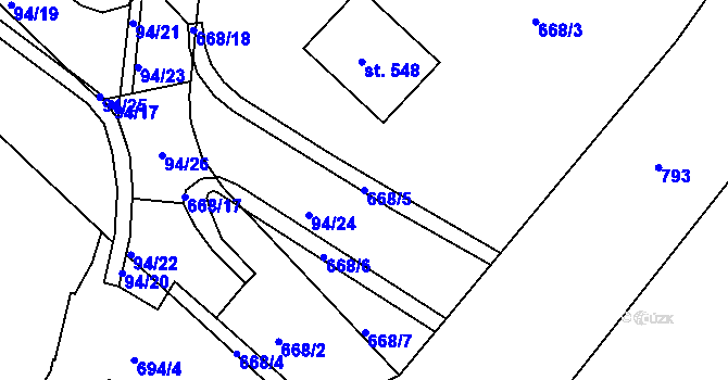 Parcela st. 668/5 v KÚ Smiřice, Katastrální mapa