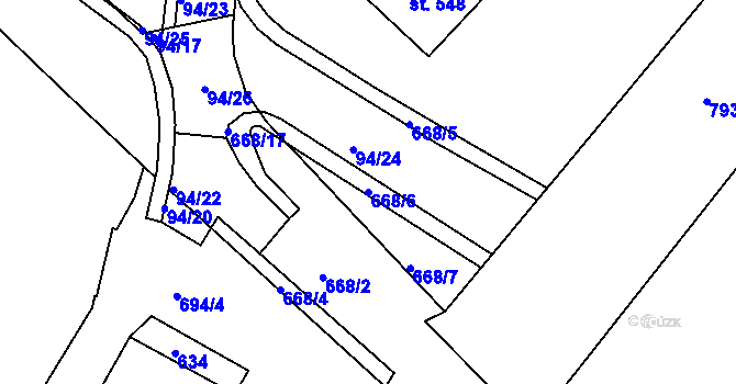 Parcela st. 668/6 v KÚ Smiřice, Katastrální mapa