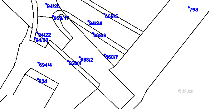 Parcela st. 668/7 v KÚ Smiřice, Katastrální mapa