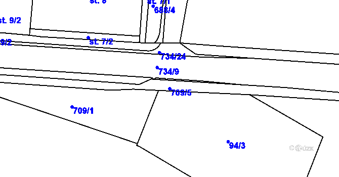 Parcela st. 709/5 v KÚ Smiřice, Katastrální mapa