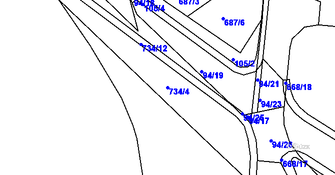 Parcela st. 734/4 v KÚ Smiřice, Katastrální mapa