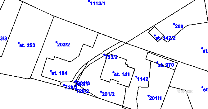 Parcela st. 753/2 v KÚ Smiřice, Katastrální mapa