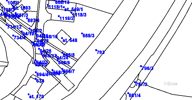 Parcela st. 793 v KÚ Smiřice, Katastrální mapa
