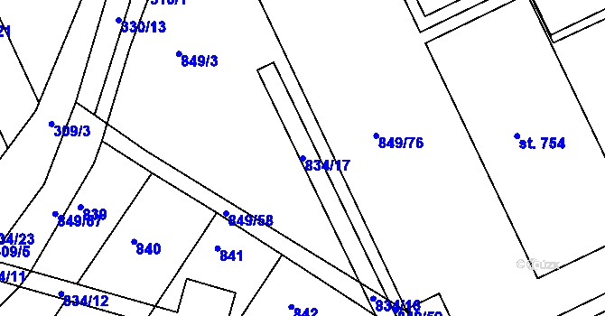 Parcela st. 834/17 v KÚ Smiřice, Katastrální mapa