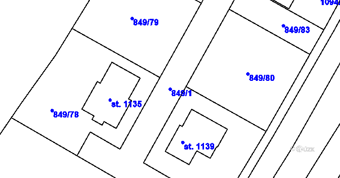 Parcela st. 849/1 v KÚ Smiřice, Katastrální mapa