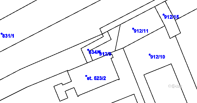 Parcela st. 912/9 v KÚ Smiřice, Katastrální mapa