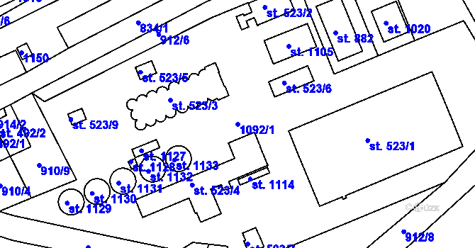 Parcela st. 1092/1 v KÚ Smiřice, Katastrální mapa