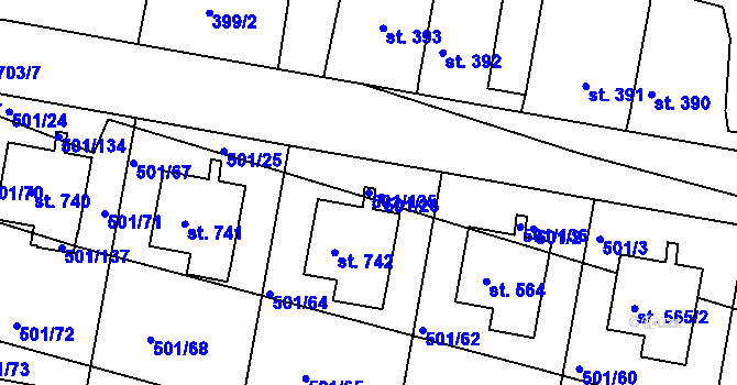 Parcela st. 501/135 v KÚ Smiřice, Katastrální mapa