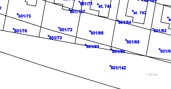 Parcela st. 501/69 v KÚ Smiřice, Katastrální mapa