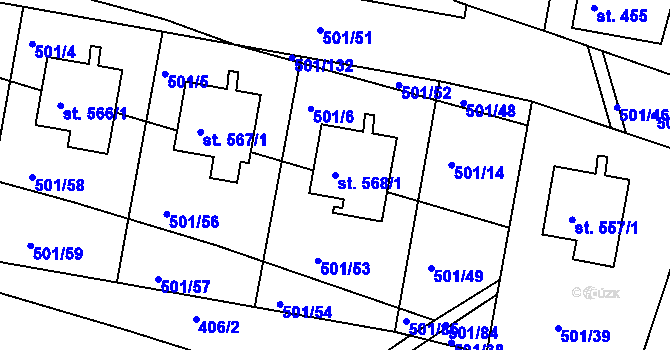 Parcela st. 568/1 v KÚ Smiřice, Katastrální mapa