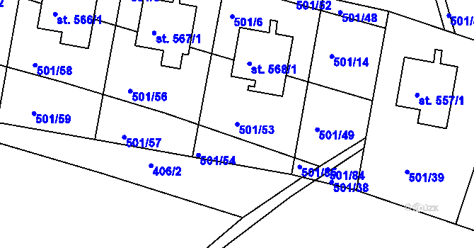 Parcela st. 501/53 v KÚ Smiřice, Katastrální mapa