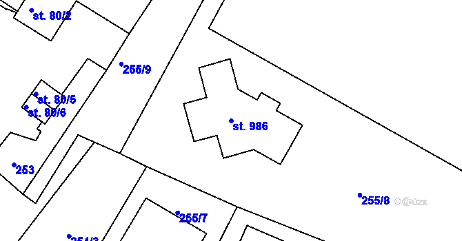 Parcela st. 986 v KÚ Smiřice, Katastrální mapa