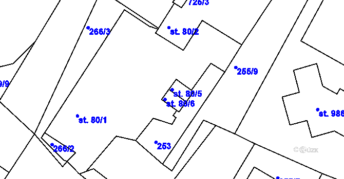 Parcela st. 80/5 v KÚ Smiřice, Katastrální mapa