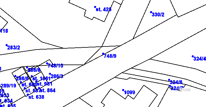 Parcela st. 748/9 v KÚ Smiřice, Katastrální mapa