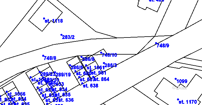 Parcela st. 748/10 v KÚ Smiřice, Katastrální mapa