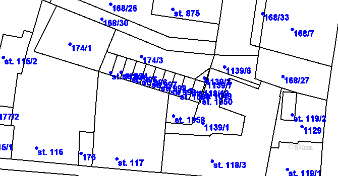 Parcela st. 999 v KÚ Smiřice, Katastrální mapa